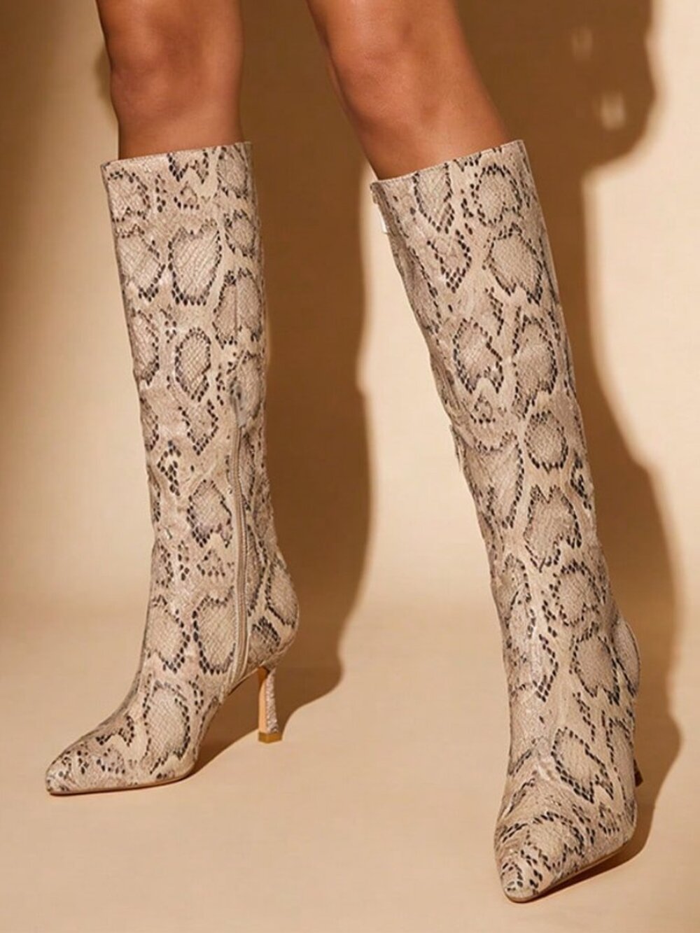 Snake Print Women's Side Zipper Stiletto Classic Boots